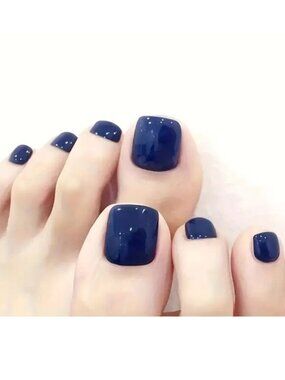 Nails Blue Press On Toenails 24 Fake Short Stylish Glossy Trendy Glam Reusable